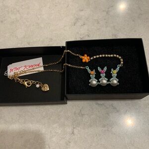 Betsey Johnson Gold Necklace with Colorful Bunny Charms